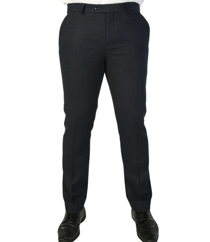 Men's Navy Blue Wool Blend Tweed Formal Trousers