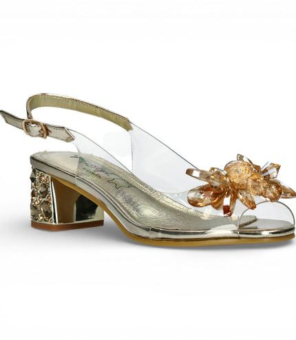 Laura Vita Women's Mily-22 Clear Golden Slip-On Cinderella Heel Sandals