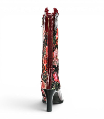 Laura Vita Floral Womens Goth Victorian Red Leather Heeled High Boots - Alcbane-351
