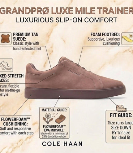 Cole Haan Men's GrandPro Luxe Mile Trainer Brown Nubuck Sneakers - C44437