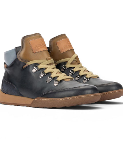 Pikolinos Women's Blue Leather Lace-Up Sneakers Trainer Shoes - Viana