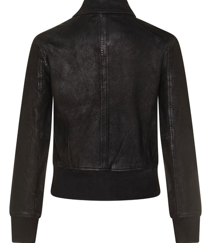 Womens Leather MA-1 Varsity Jacket-Ann Arbor - Black