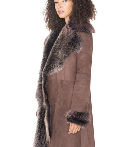 Womens Toscana Sheepskin Suede Trench Coat-Tbilisi - Navy