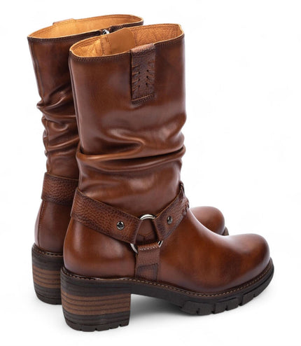 Pikolinos Women's Mid-Calf Cuero Brown Leather Tall Ankle Boots - San Sebastia