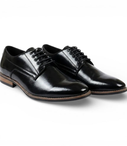 Men's Black Classic Plain Toe Lace-Up Derby Brogue Formal Shoes