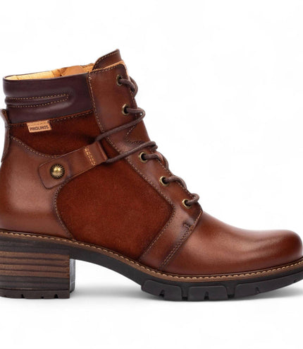 Pikolinos Women's Cuero Brown Leather Zip & Lace Up Heel Ankle Boots - San Sebastia