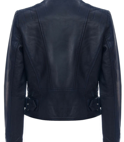 Womens Leather Biker Jacket-Celaya - Navy