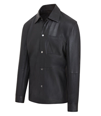 Mens Black Leather Trucker Western Unlined Shirt Jacket - Abilene