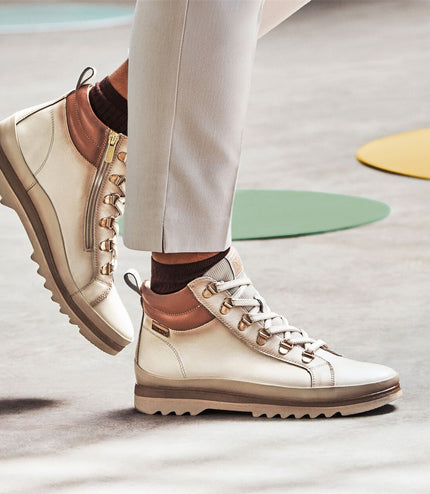 Pikolinos Women's Nata White Leather Ankle Trainers Boots - Vigo