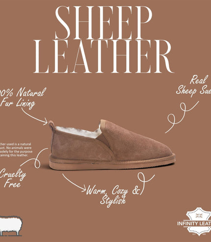 Men's Chestnut Tan Genuine Sheepskin Suede Slipper Winter Moccasins - Cedar