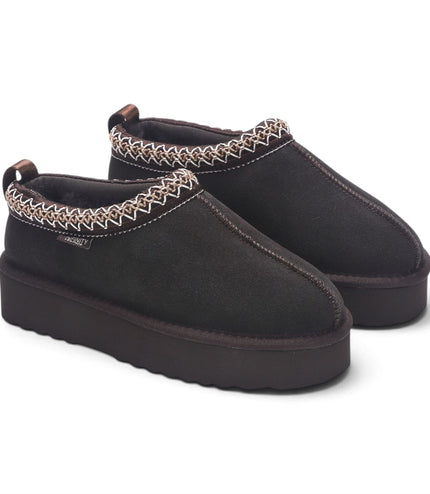 Women’s Brown Genuine Sheepskin Real Fur Winter Platform Slippers - Polar