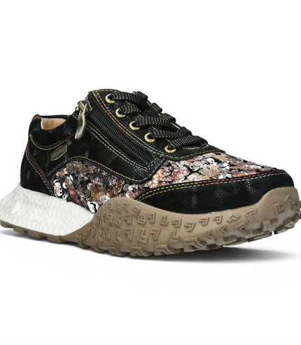 Laura Vita Women's Floral Black Leather Trainer Sneaker Shoes - Evitao-03