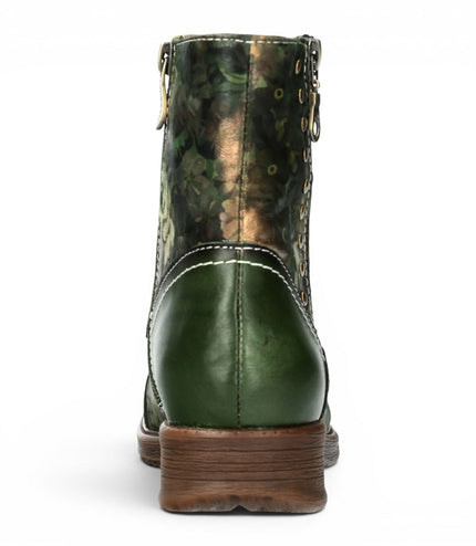 Laura Vita Women's Green Floral Victorian Leather Lace-up Ankle Boots - Anitao - 11