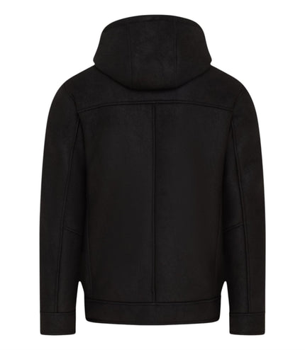Mens Black Sheepksin Hooded Shearling Bomber Jacket - Benalla