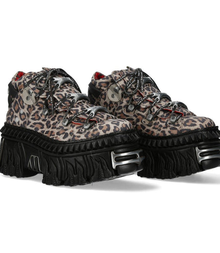 New Rock M-106Wall-C56 Leopard Print Leather Gothic Platform Ankle Boots