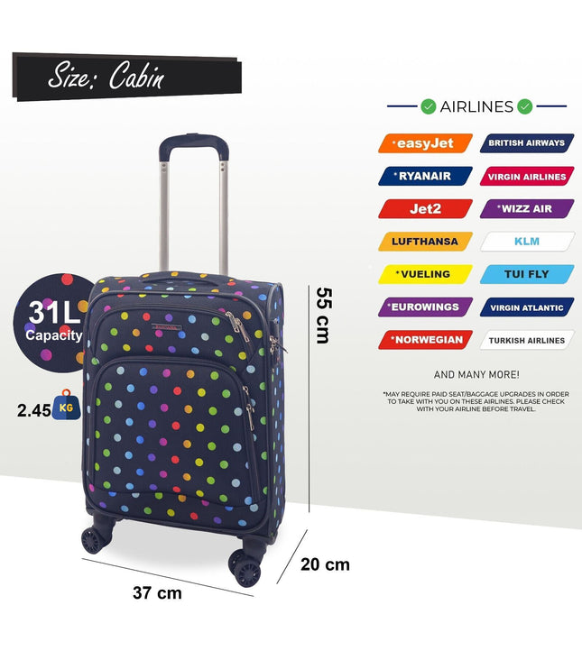 Ashbourne Cabin Soft Shell Suitcase in Dots