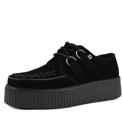 TUK Viva High Creeper Black Suede Platform Lace-Up Goth Shoes - AV7757