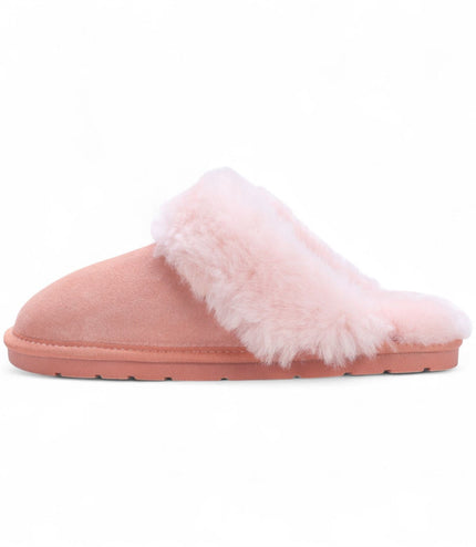 Women's Genuine Sheepskin Pink Suede Mule Winter Slippers - Luna