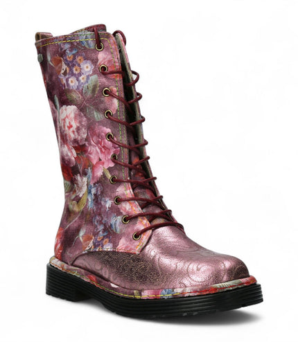 Laura Vita Incaso-18 Burgundy Floral Womens Gothic Victorian Leather High Boots