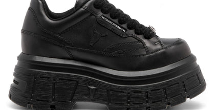Windsorsmith Womens Black Chunky Leather Platform Trainers Sneakers - Swerve