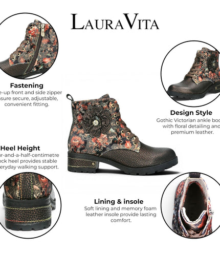 Laura Vita Women's Gothic Victorian Floral Bronze Leather Lace-up Boots - Cocrailo-47