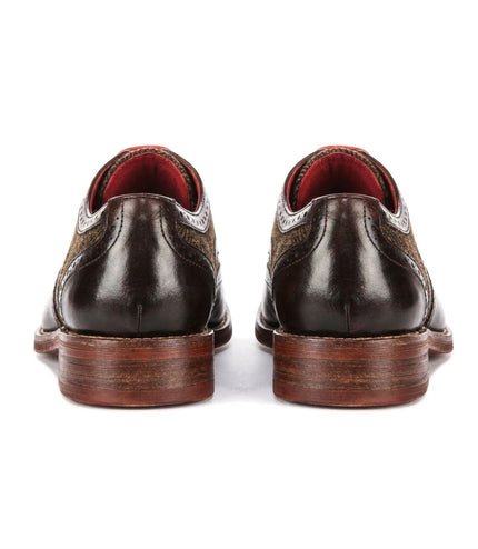 Justin Reess Men's Brown Leather Tweed Brogue Shoes - Arlo