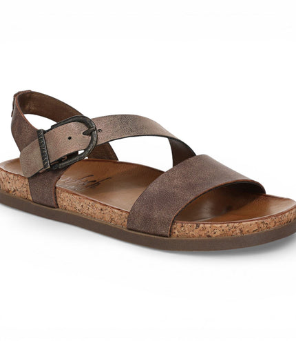 Blowfish Malibu Women's Brown Silver Footbed Strappy Flat Sandals - Lance
