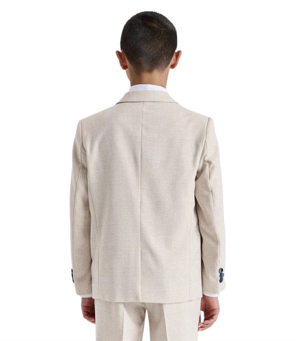 Boys Cream 3 Piece Check Formal Suit - Regent