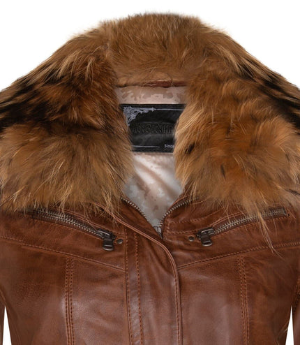 Womens Leather Parker Jacket-Arvada - Tan