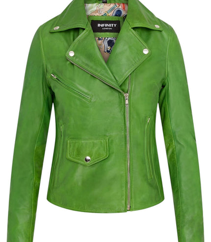 Women's Classic Brando Biker Leather Jacket - Broome - Apple