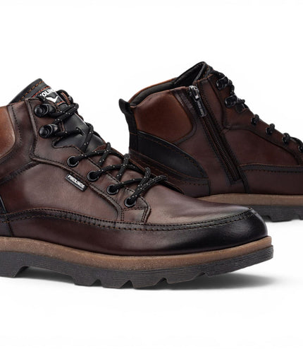 Pikolinos Men's Dark Brown Leather Lace-Up Ankle Boots - Vigo