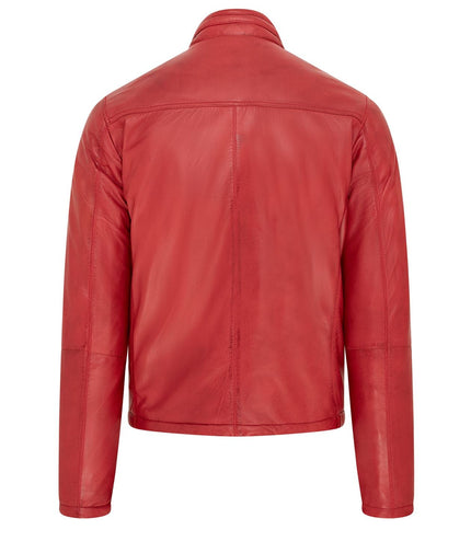Mens Reversible Hooded Leather Jacket Premium Lambskin Napa - Red/Black