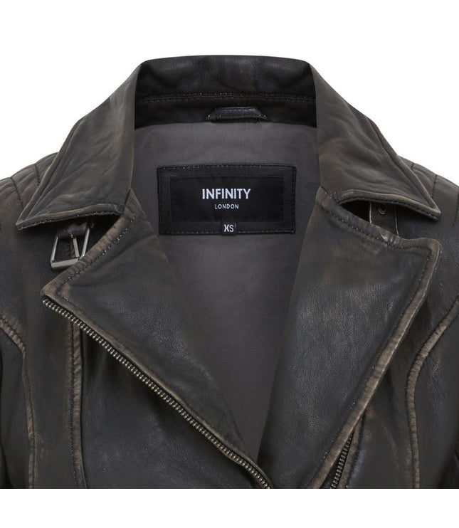 Womens Black Quilted Leather Brando Classic Biker Jacket