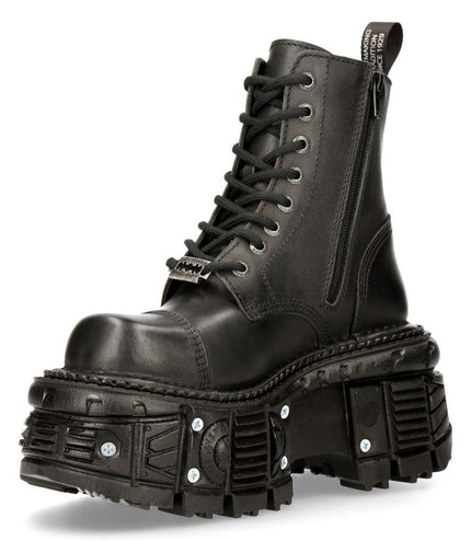 New Rock Unisex Black Leather Combat Platform Boots - TANK083-C1