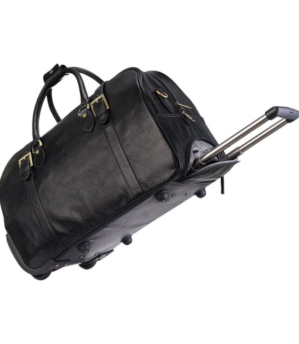 Genuine Leather Black Wheeled Holdall Duffle Travel Cabin Bag - Holt