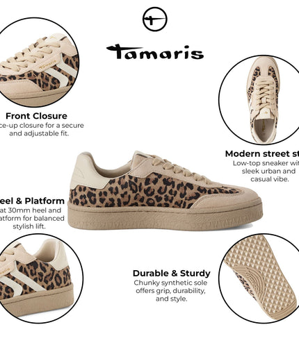 Tamaris Womens Leapord Brown Suede Leather Fashion Lace Up Sneakers