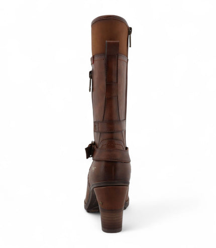 Mustang Women's Brown Mid-Calf Lace Up Heeled Combat Boots
