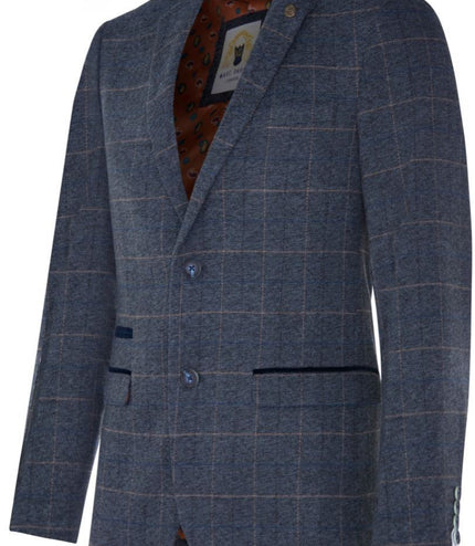 Marc Darcy Mens Tweed Blazer Scott Blue Check Herringbone Smart Formal Jacket