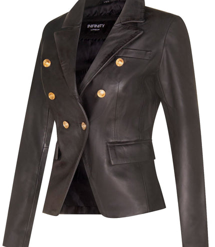 Womens Leather Military Blazer Jacket-Aalborg