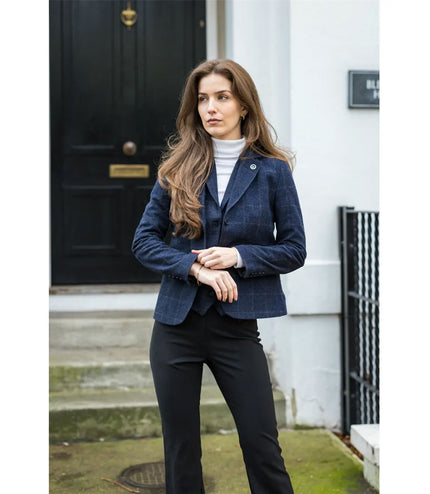 Women's Navy Tailored Fit 2 Piece Set Tweed Formal Blazer Waistcoat