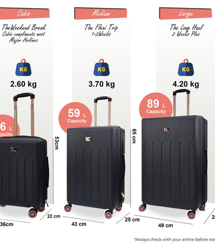 Cramlington Set of 3 Soft Shell Suitcase in Black