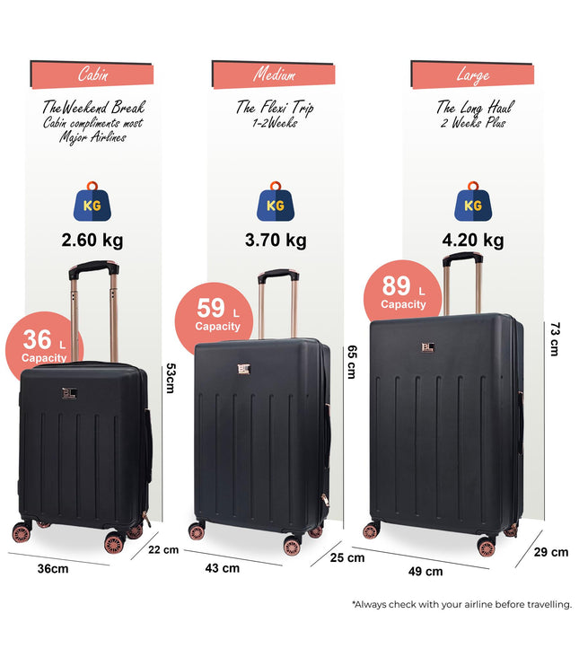 Cramlington Set of 3 Soft Shell Suitcase in Black
