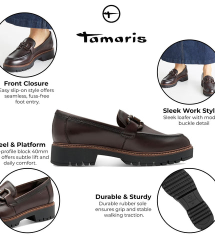 Tamaris Womens Mocca Brown Leather Loafers Slip-On Platform Shoes