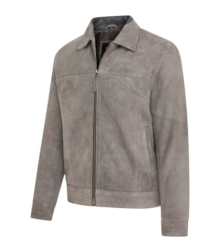Mens Retro Brown 100% Goat Suede Leather Harington Biker Jacket - Stone