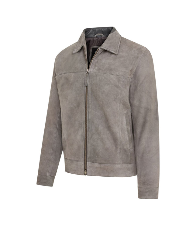 Mens Retro Brown 100% Goat Suede Leather Harington Biker Jacket - Stone