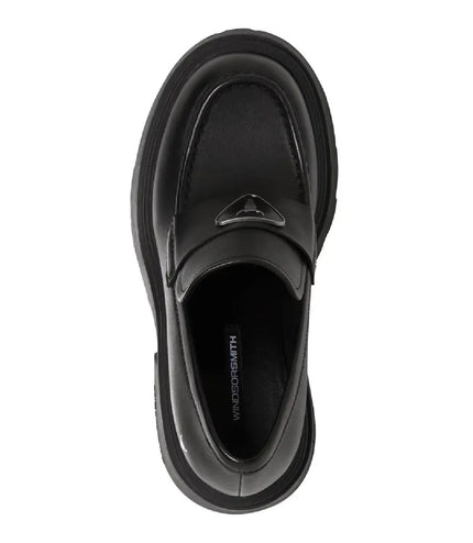 Windsorsmith Womens Black Leather Platform Loafers Shoes - Spolied