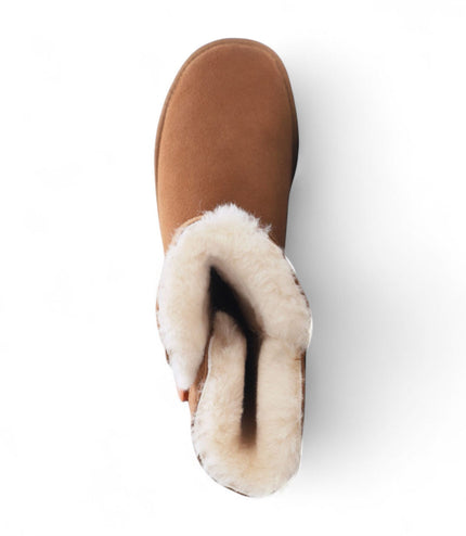 Women's Sheepskin Suede Tan Button Warm Winter Calf Boots - Willow