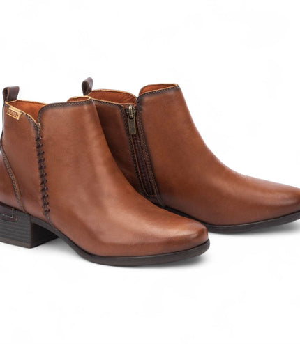 Pikolinos Women's Cuero Brown Leather Zip Heel Ankle Boots - Malaga
