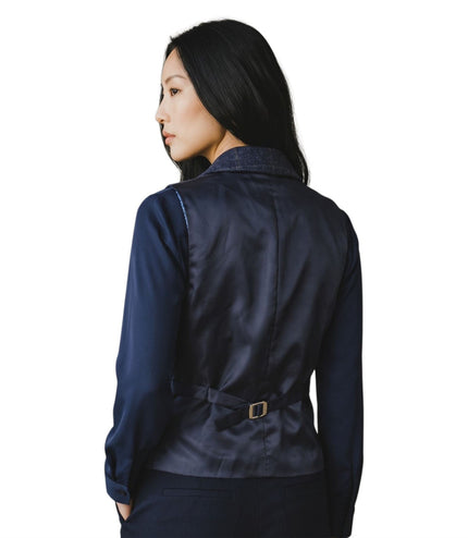 Women's Navy 2 Piece Check Formal Tweed Blazer & Waistcoat Set - TPSTZ-7