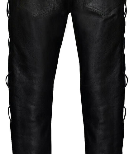 Mens Laced Leather Biker Jeans-Utah